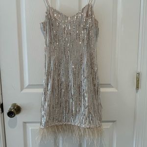 Sequin Fringe Faux Feather Hem Minidress